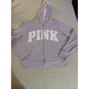 Victorias Secret PINK Medium Womens Sweatshirt Gray Full Zip Hoodie Lightweight